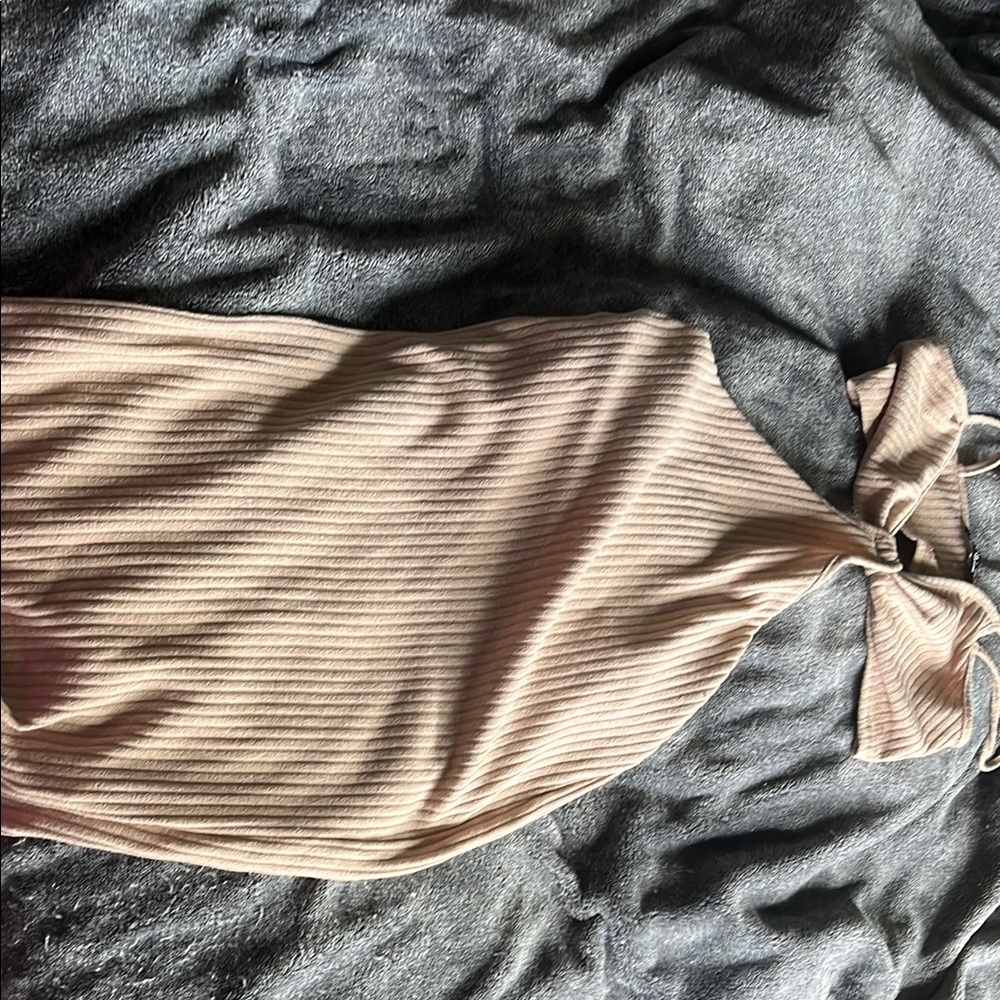 Tan Ribbed Halter Dress